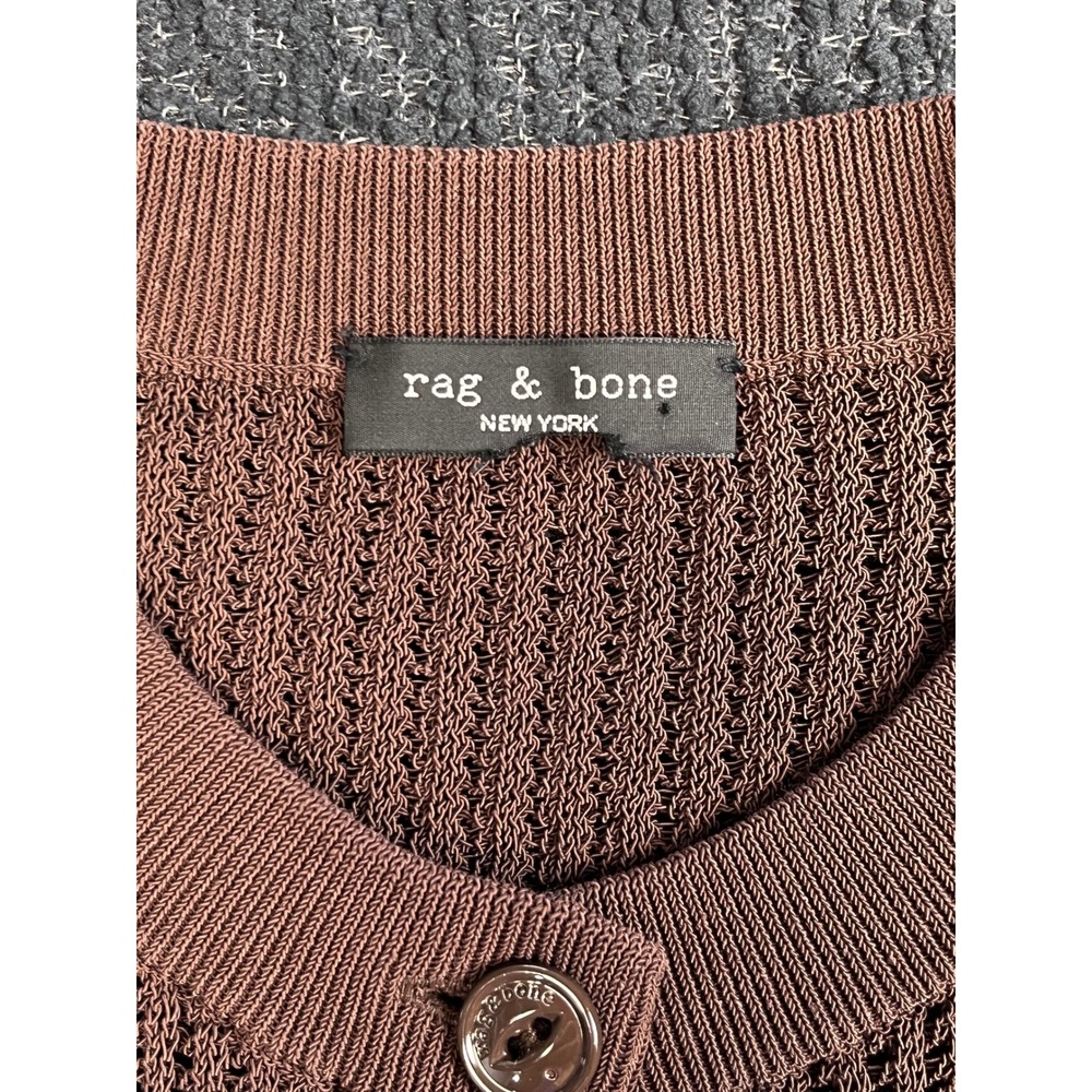 Rag & Bone Brown Crochet Knit Button Front Cardigan Sweater Pockets Sz M/L - Picture 3 of 7